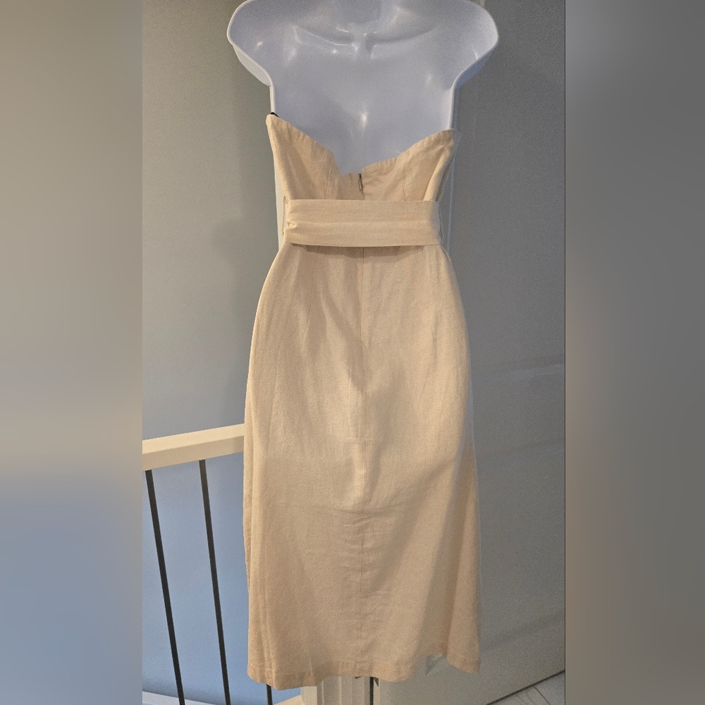 Forever 21 Cream Strapless Linen Midi Dress with Belt. Size S. - Picture 3 of 11